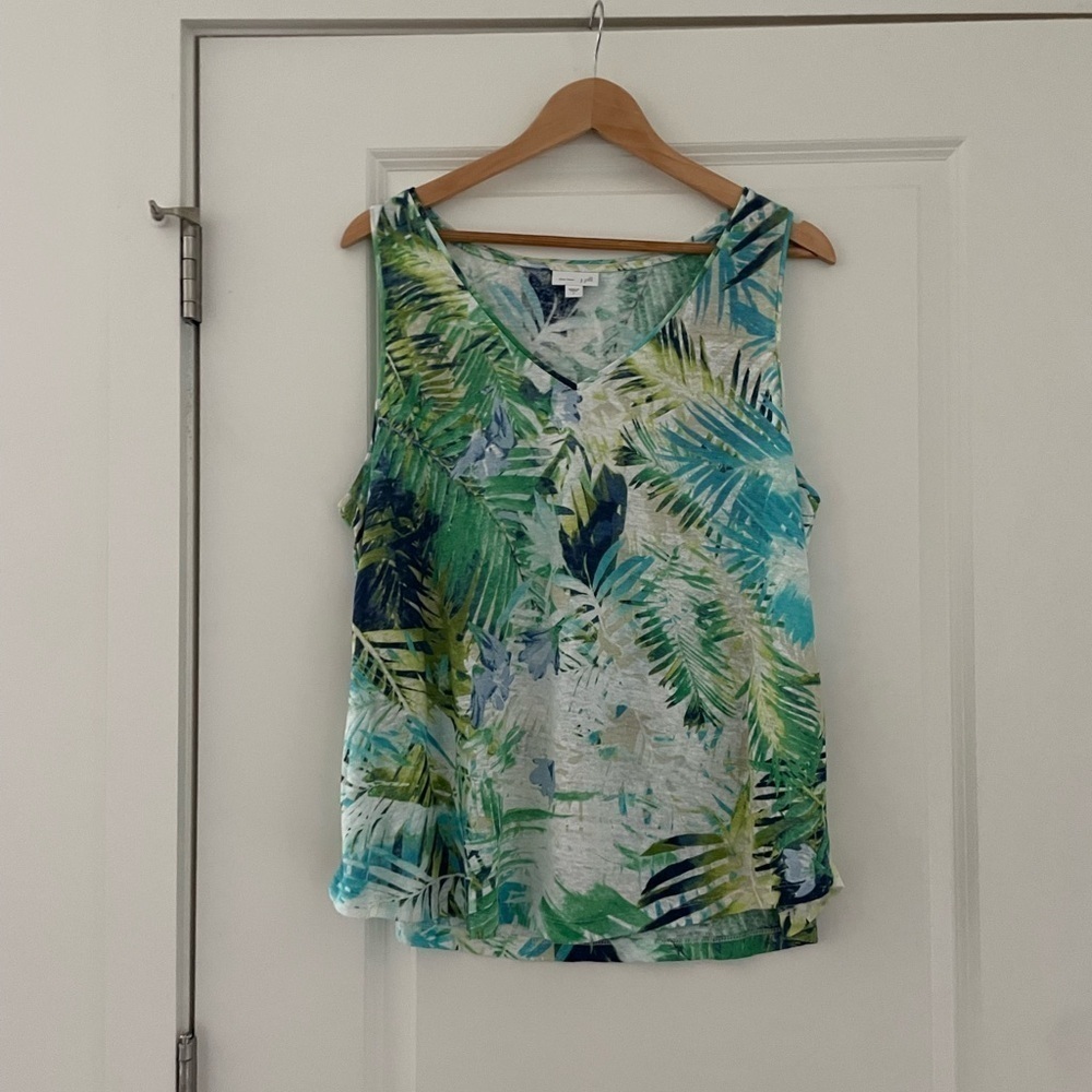 J. Jill Love Linen Tropical Palm Print Tank Top - Picture 9 of 9
